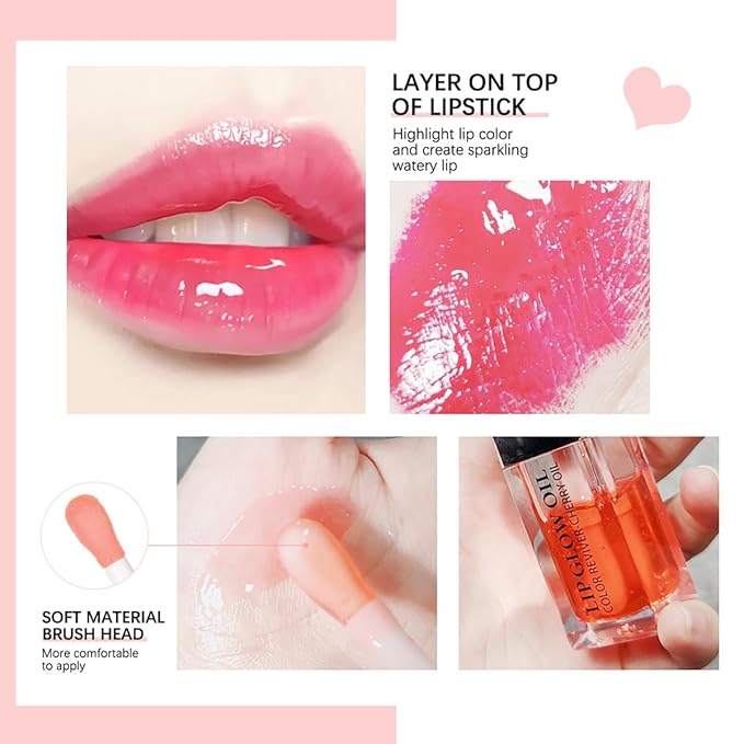 Hydrating Lip Glow Oil Moisturizing Plumping Lip Tint Lip Gloss Transparent Lip Balm Long Lasting Nourishing Repairing Lightening Lip Lines (001# PINK)-Velvo Beauty