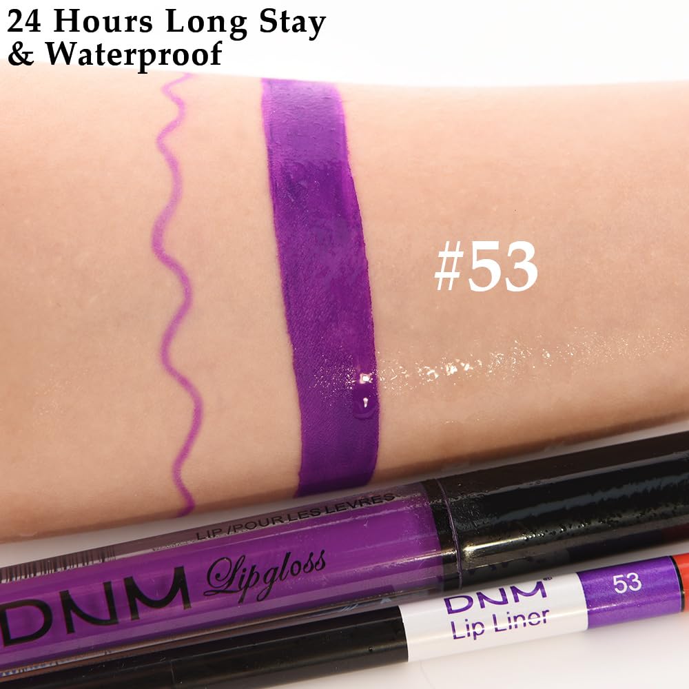 evpct 2Pcs Lavender Purple Matte Liquid Lipstick Lip Gloss Stain and Retractable Lip Liner Makeup Set for Women Long Lasting Waterproof 24 Hours Lipstick labial mate larga duracion 24 53#-Velvo Beauty