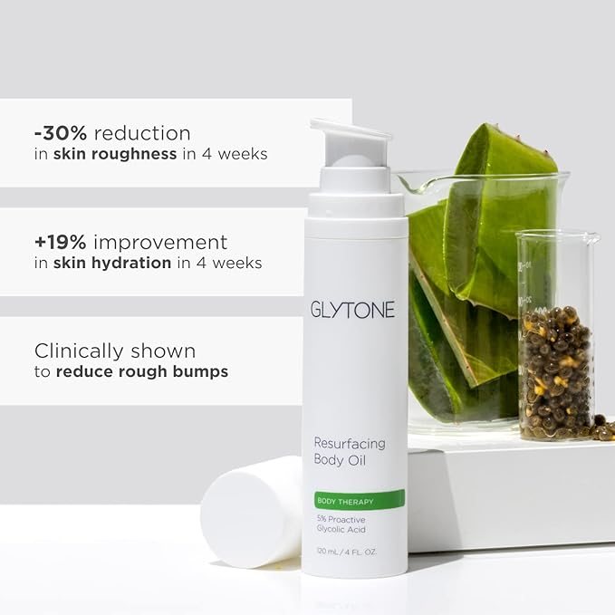 Glytone Resurfacing Body Oil– Nourishing & moisturizing anti aging Body Oil for dry Skin & Keratosis Pilaris –5% Proactive Glycolic Acid After Shower oil for Body–Unscented, Non Toxic 4 Fl oz-Velvo Beauty