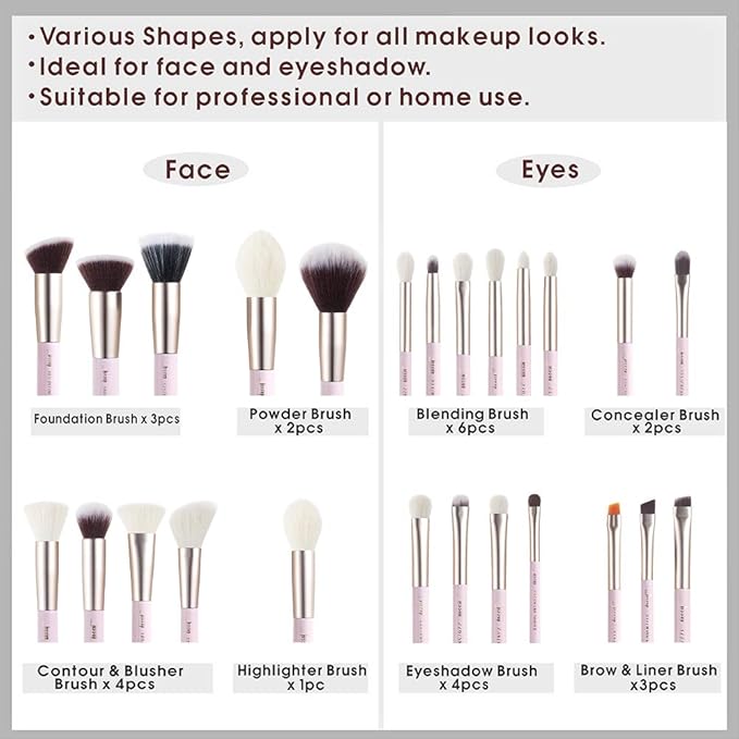 Jessup Makeup Brushes Set Professional Makeup Brush Eyeshadow Blending Powder Foundation Blusher Concealer 25pcs with Cosmetics Storage Box, Blushing Bride T295-Velvo Beauty