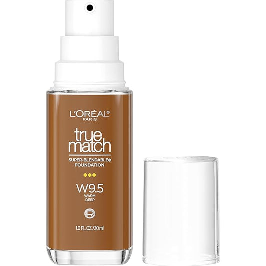 L'Oreal Paris True Match Super-Blendable Foundation, Medium Coverage Liquid Foundation Makeup, W9.5, Deep, 1 Fl Oz-Velvo Beauty