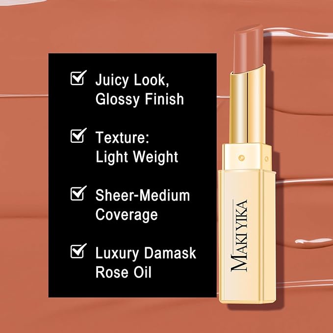 MAKI YIKA Moisture Nude Lipstick for Women Hydrated Tinted Lip Balm for Dry Cracked Lips Weightless Glossy Lip Color Juicy Finish,MA064 Fair Nude-Velvo Beauty