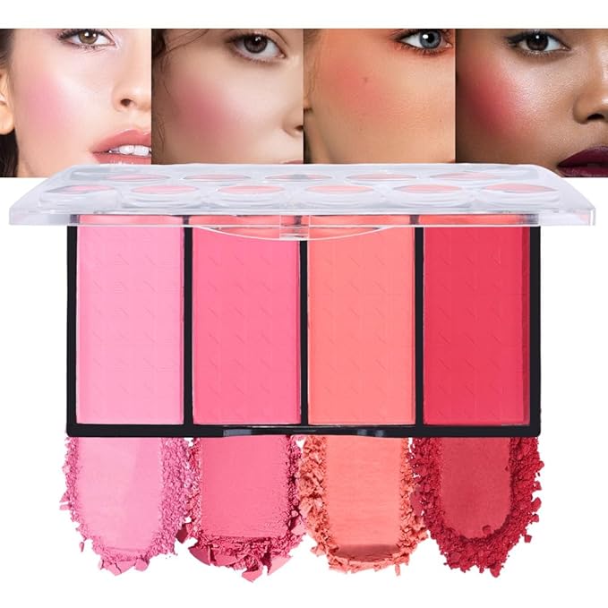 Quads Blush Makeup Palette, Matte Pressed Powder Blushes Palette, Lip & Face Paint Palette for Women, Lasting Light Pink & Hot Pink Peach and Deep Red, Platillo de rubores de cuatro colores-Velvo Beauty