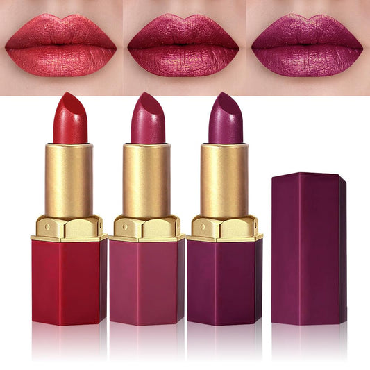 3Pcs Metallic Lipstick for Women,Lightweight Shimmer Frosted Lipstick,Glitter Lip Gloss Stain Long Lasting Waterproof Smudge Proof 24 Hour Full Coverage Lip Makeup,Vegan(10,11,12)-Velvo Beauty
