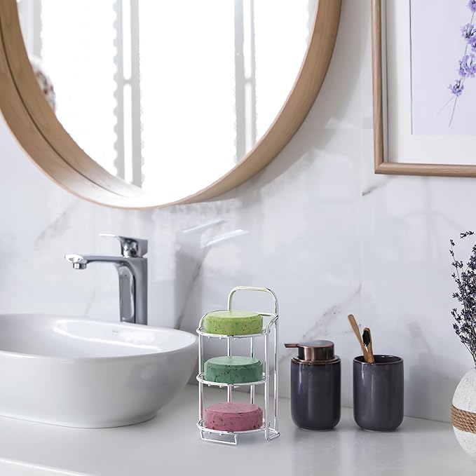 Silver 3-Tier Shower Soap Shampoo Bar Holder, Self Adhesive & Freestanding Draining Soap Dish Caddy for Bathroom Wall Accesories Decor-Velvo Beauty