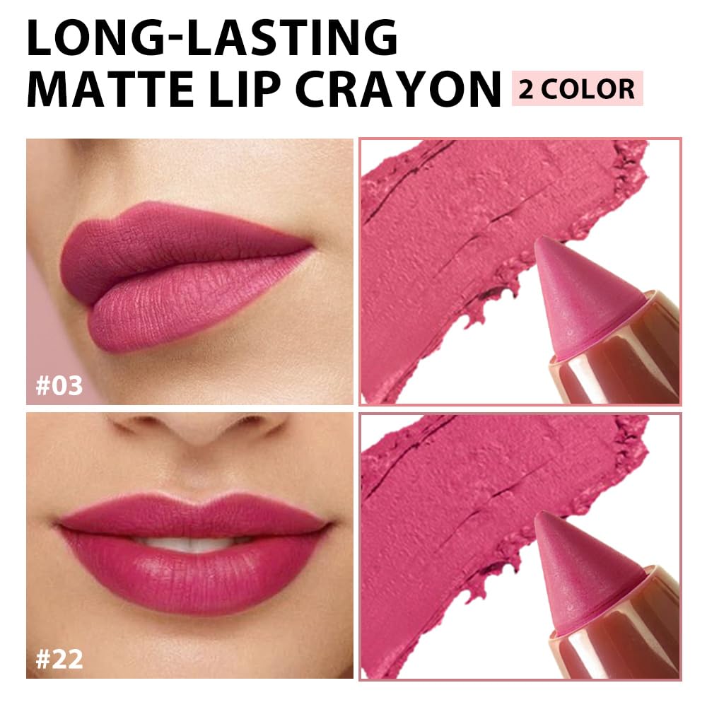 BINGBRUSH Matte Lip Crayon Set – Longwear, Waterproof, Velvet Finish, Built-in Sharpener, Smooth Lip Liner & Gloss (03#+22#, 2 Count (Pack of 1))-Velvo Beauty