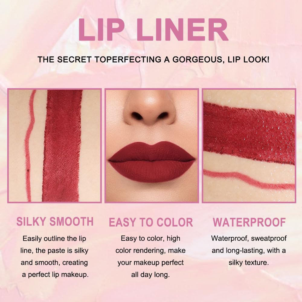 Kaely 2-in-1 Dark Wine Red Lip Liner & Lipstick Set Kit for Women, Matte Lips Kit with Lip Liner Lip Stains Long Lasting Waterproof 24 Hour Lipstick and Lip Liners Combo Lipliners Pencil Set 09-Velvo Beauty