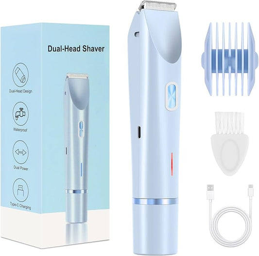 2025 New Bikini Trimmer for Women,Dermave Bikini Shaver,2-in-1 Electric Razors for Women(Blue)-Velvo Beauty