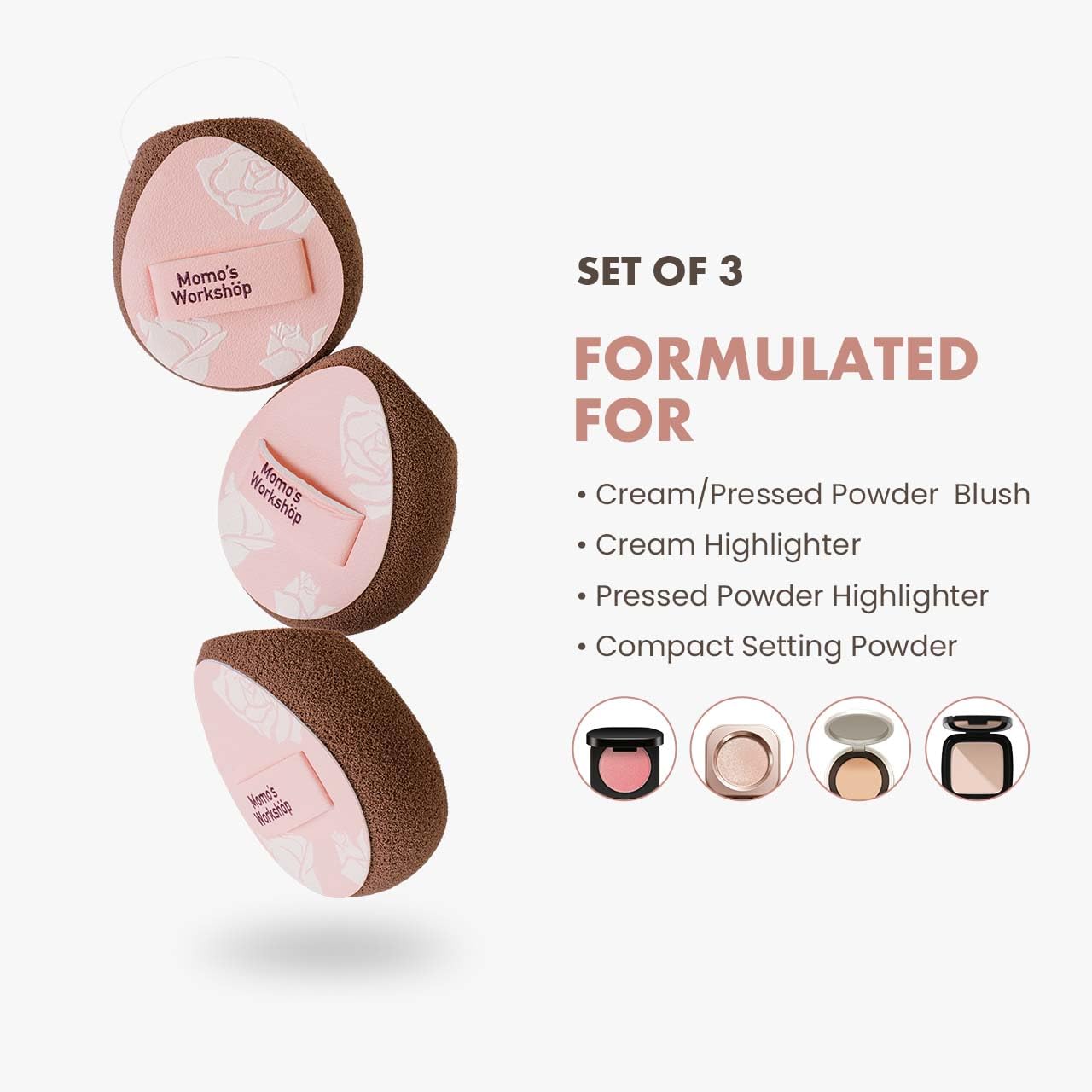 Multi-Use Mini Makeup Sponge Set,Oil-Control & Makeup Setting, Cut-Edge Design for Cream & Powder Products, for Oily Skin,Pink-Brown, 3PCS Mini Beauty Concealer Sponges & Storage Case-Velvo Beauty