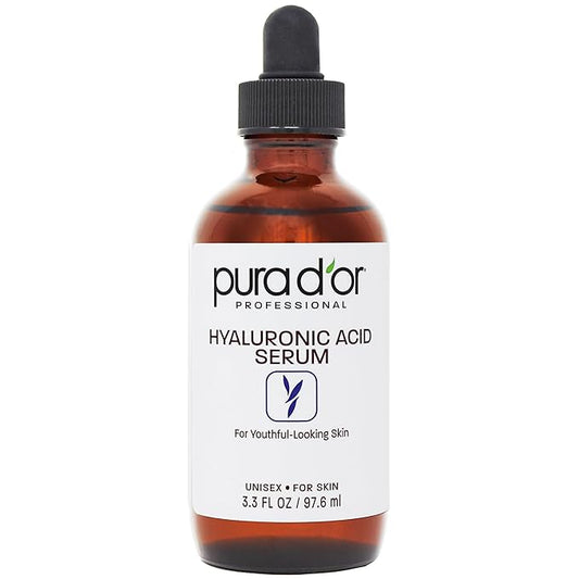 PURA D'OR 3.3 Oz Hyaluronic Acid Serum For Deep Hydration - Anti-Aging, Plumping & Moisturizing Formula For Smooth, Supple Skin - Natural Skincare Boost - Fine Lines & Wrinkle Reducer - Travel Size-Velvo Beauty