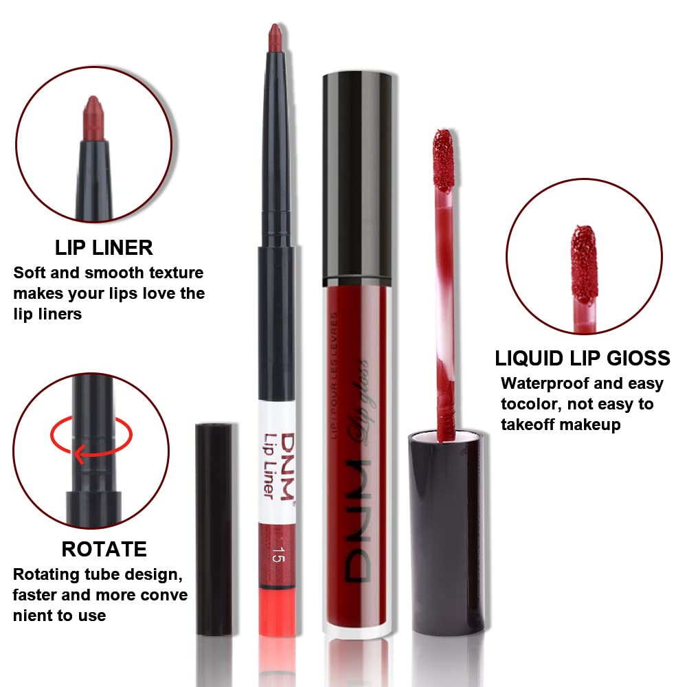 evpct 2Pcs Dark Red Maroon Matte Lipstick and Lip Liner Makeup Set for Women Dark Blood Red Liquid Matte Brown Lipstick Lip Liner Stain Long Lasting Waterproof Permanent Lipsticks 24 hours 15#-Velvo Beauty