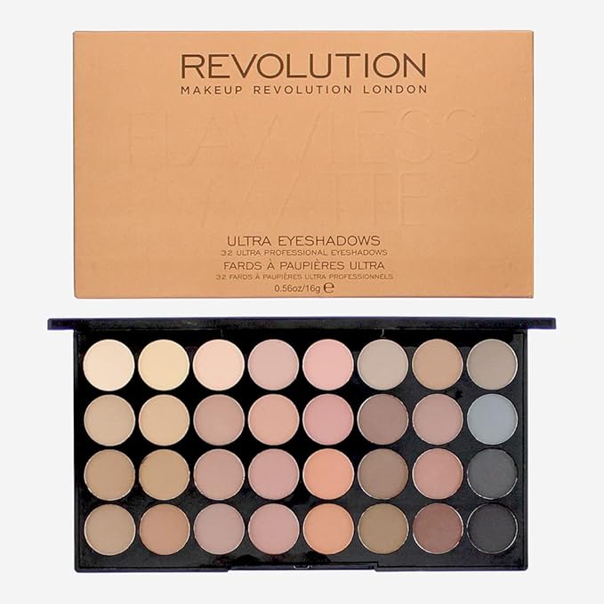 Makeup Revolution 32 Color Eyeshadow Palette, Flawless Matte-Velvo Beauty