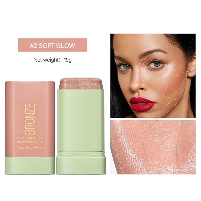 Multi-Purpose Makeup Blush Stick, 3-in-1 Beauty Tinted Solid Blush Stick For Cheeks, Lips And Eyes Waterproof Natural Cream Blush Stick With Long-Lasting Moisturizing Formula (#2Soft Glow)-Velvo Beauty