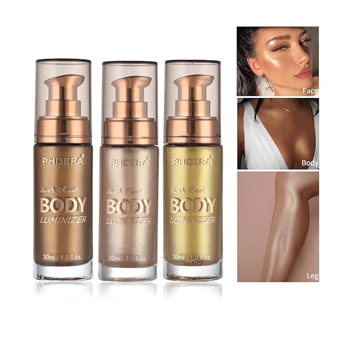 2 Pack Body Luminizer, High Gloss Waterproof Body Luminizer Glitter Face Shimmer Moisturizer Lotion Tan Cream Foundation Makeup Bronzer(101 Rose Gold)-Velvo Beauty