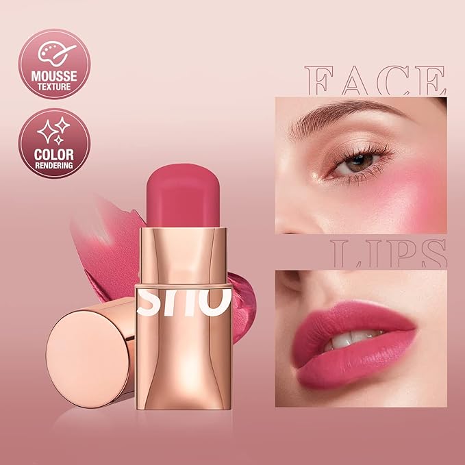Cream Blush Stick for Cheeks Makeup, Waterproof Face Blush Stick Multi-Use Lip and Cheek Tint, Matte Finish Easy to Blend Lightweight Natural Cream Blusher Makeup for All Skin Tones-Cherry Pink-Velvo Beauty