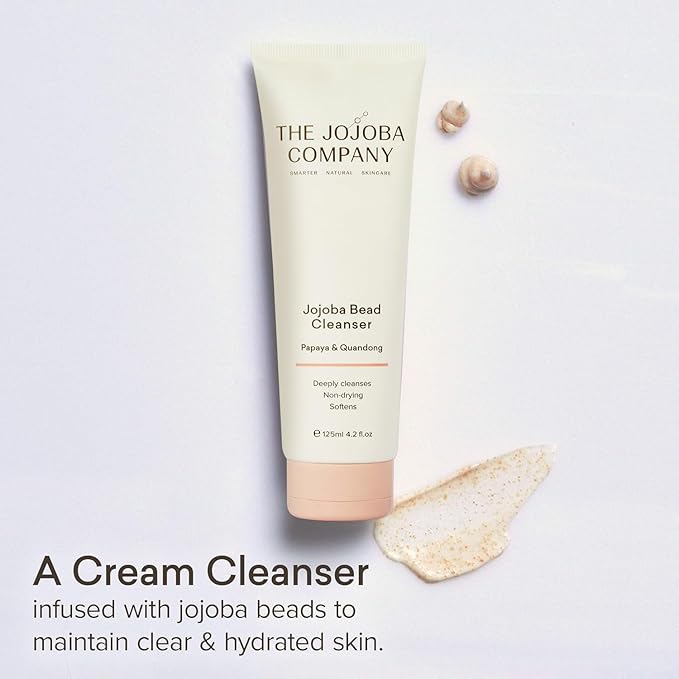 The Jojoba Company Bead Cleanser With Papaya & Quandong - Exfoliating & Hydrating Cream Face Wash - Gentle for Sensitive Skin - Pore Cleansing - For All Skin Types - 125ml-Velvo Beauty