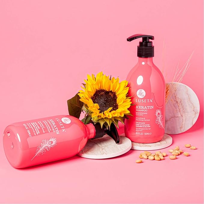 Luseta Keratin Shampoo Full + Travel Size Shampoo + Conditioner Set for Color Treated Damaged & Dry Hair, Keratin Hair Treatment for Smoothing& Nourishing (2x16.9 FL Oz + 2x1.01 FL Oz)-Velvo Beauty