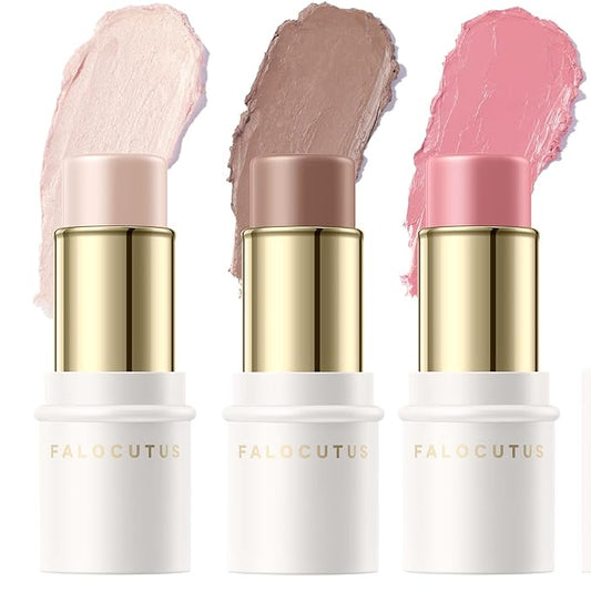 3 Pcs FAIR Contour Stick Set,Cream Blush & Highlighter Bronzer Pen,Long Lasting & Smooth Natural Face Contouring Illuminator,Professional Makeup Kit for All Skin-Velvo Beauty