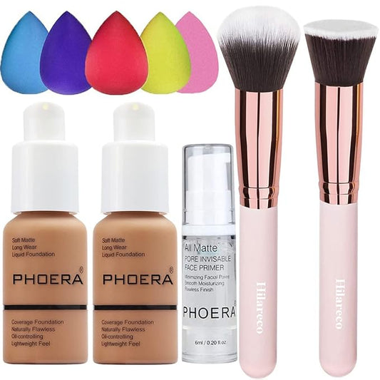 Phoera Foundation,Full Coverage Foundation,Hilareco Concealer Foundation Flawless 30ml Natural Matte Oil Control Concealer Facial Blemish for Women Girls (2 PCS 107 Hone)-Velvo Beauty