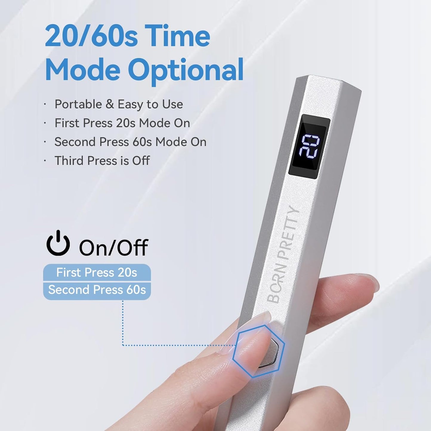 Born Pretty Handheld Magnetic U V Light for Nails, Metal Portable Mini Handheld U V Nail Light, Fast Curing U V Nail Dryer Nail Stamper Magnetic Stand Wireless Handheld LCD Display Screen-Velvo Beauty