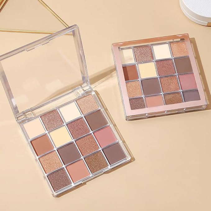 16 Girds Colorful Matte Shimmer Eyeshadow Palette for Eye Makeup,High Pigmented Eye Shadow Primers Powder Palet de sombras de ojos-Glitter Nude#-Velvo Beauty