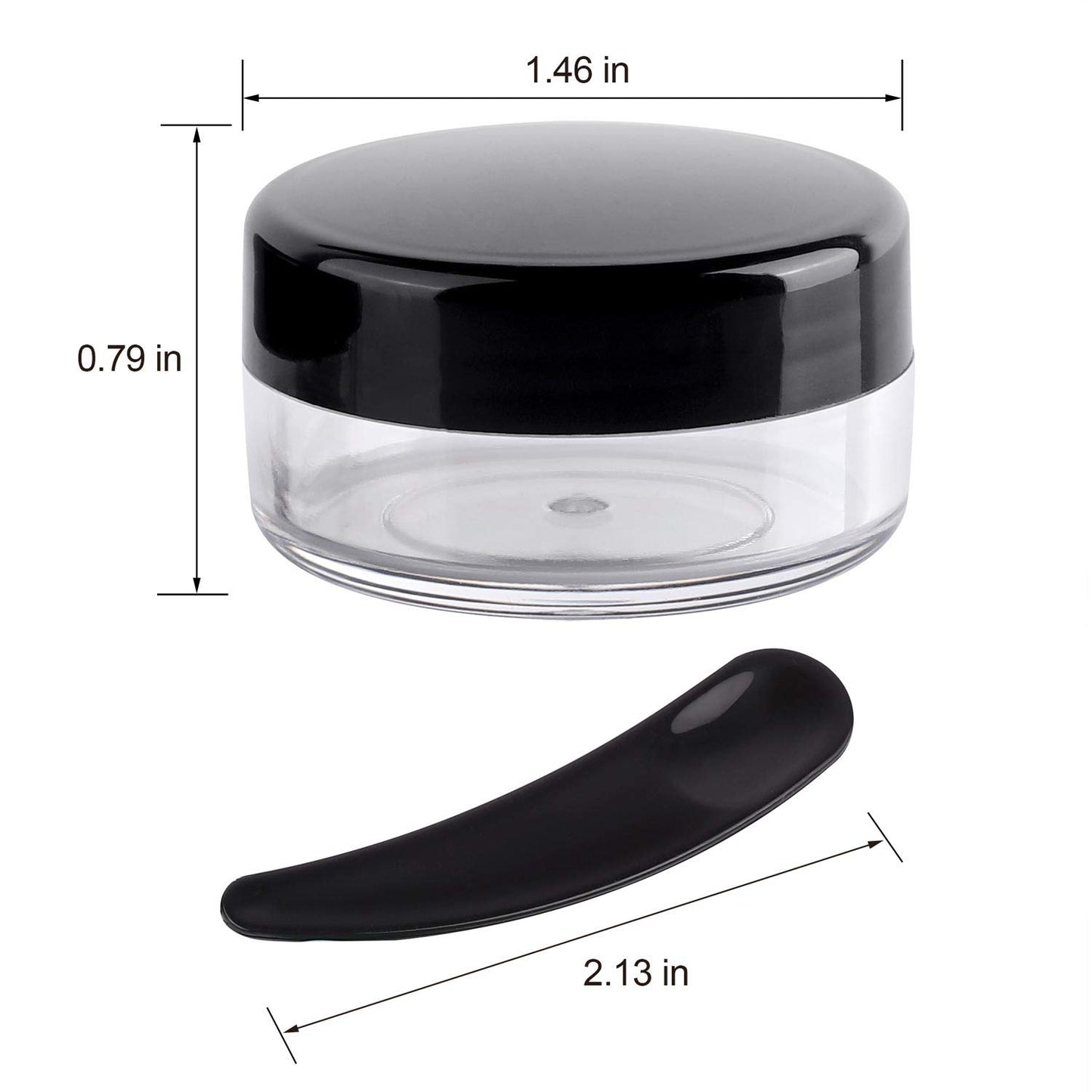 Refillable Cosmetic Sample Jars - 100 Pack 10g (0.35oz) Black Small Travel Containers with Lids + 10 Mini Makeup Spatulas - BPA Free-Velvo Beauty