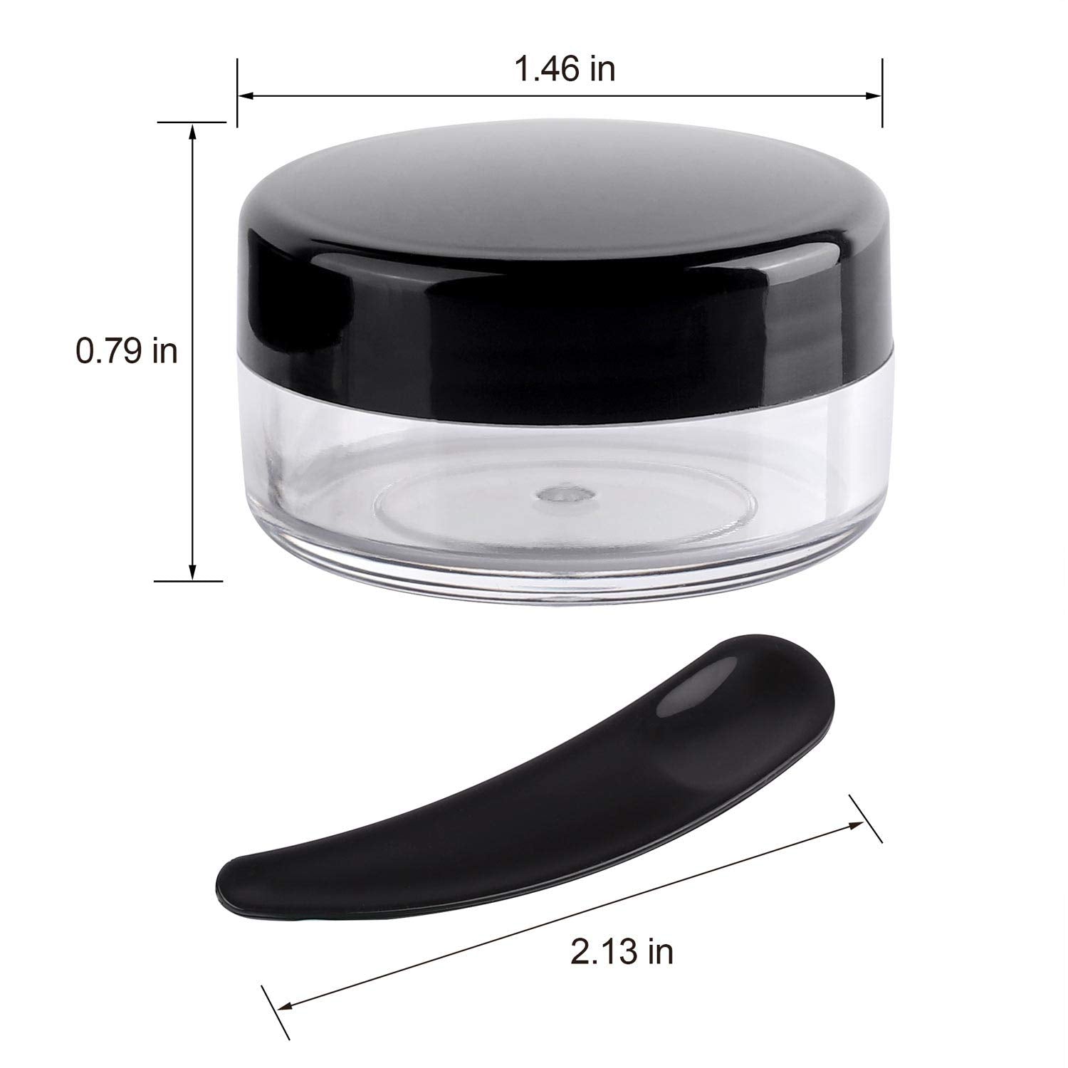 Refillable Cosmetic Sample Jars - 100 Pack 10g (0.35oz) Black Small Travel Containers with Lids + 10 Mini Makeup Spatulas - BPA Free-Velvo Beauty