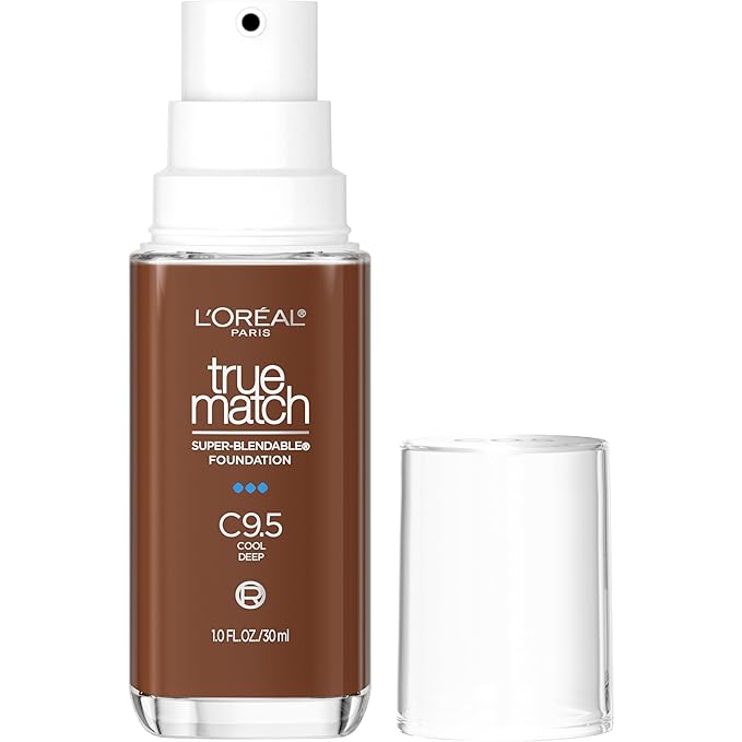 L'Oreal Paris True Match Super-Blendable Foundation, Medium Coverage Liquid Foundation Makeup, C9.5, Deep, 1 Fl Oz-Velvo Beauty