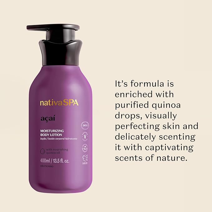 Nativa SPA by O Boticário, Açaí Moisturizing Body Lotion | Long-Lasting Hydration and Lightweight, Fragranced Moisturizer, 13.5 Ounce-Velvo Beauty