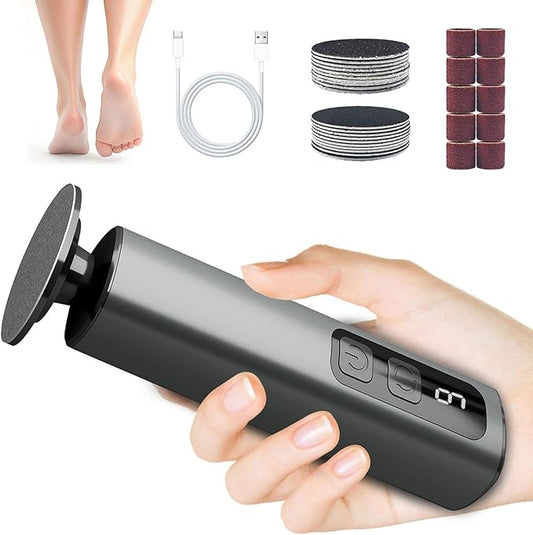 Electric Foot Callus Remover & Nail File - Electric Callus Remover for Feet, 9 Adjustable Speeds, 1800mAh Rechargeable, Portable Aluminum Body w/Type-C Charging for Home & Travel (Black)-Velvo Beauty