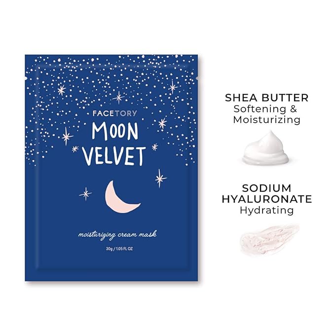 FACETORY K Beauty Face Mask Skin Care - MOON VELVET MOISTURIZING Sheet Mask with Sodium Hyaluronate & Shea Butter Cream | Moisturizing Cream Mask (5 Pack)-Velvo Beauty