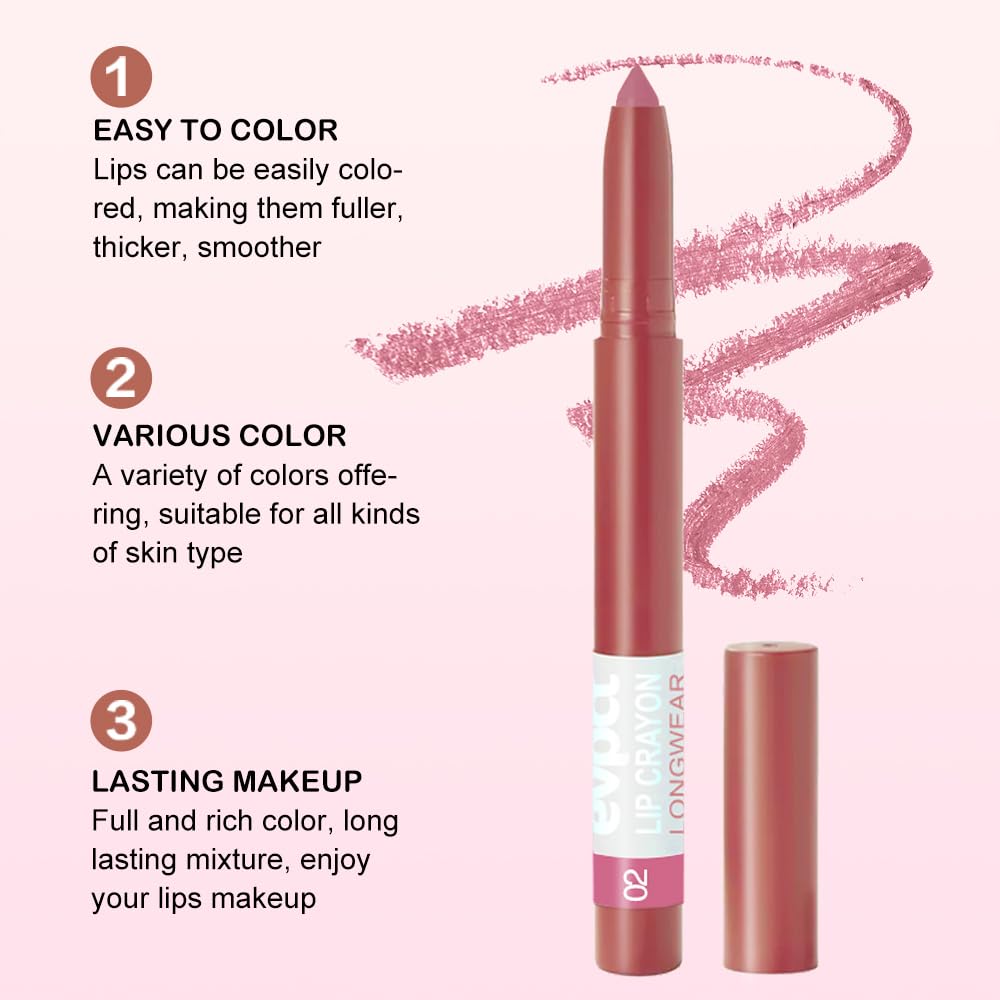 BINGBRUSH Matte Lip Crayons Matte Longwear Lipstick Pack Set,Moisture Smooth Lipliner With Built-in Sharpener Ultimate Lip Crayon for Makeup- Waterproof Velvet Lipgloss Lip Stain (02#Mauve Nude Pink)-Velvo Beauty