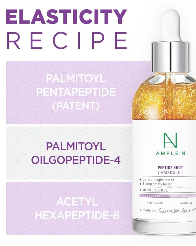 AMPLE:N Peptide Shot Ampoule - Anti-Aging Face Ampoule with Peptide Threads to Minimize Wrinkles and Improve Firmness - Peptide Serum to Lift Sagging Skin - Visibly Plump, 3.38 fl. oz.-Velvo Beauty