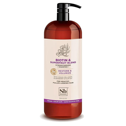 Soapbox Biotin Shampoo, Biotin & Collagen Super Fruit Shampoo for Thin, Fine, Thinning Hair | Volumizing & Repairing to Promote Hair Growth, Strength, Fullness, 1 Liter Pump Bottle-Velvo Beauty