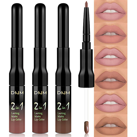 evpct 3Pcs Pale Neutral True Nude Matte Lip Liner & Liquid Lipstick Stain Makeup Set for Women, Lip Liner Stain Long Lasting Waterproof Smudge Proof, Cruelty Free Lip Makeup 24 hours originales labios-Velvo Beauty
