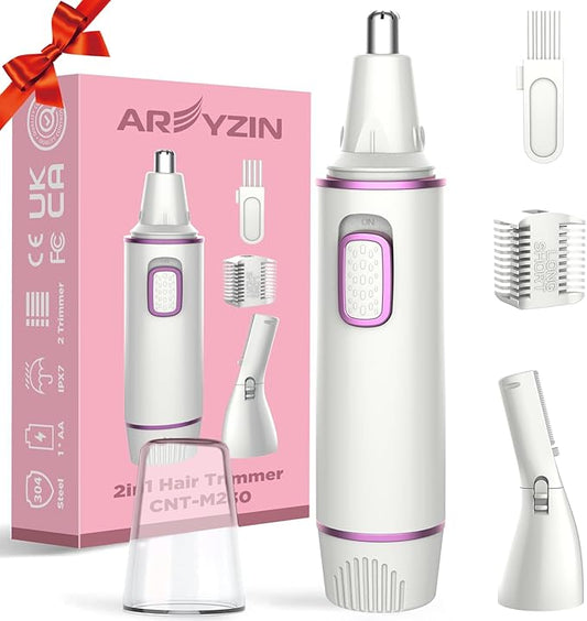 AREYZIN Nose Hair Trimmer for Women 2 in 1 Painless Eyebrow Trimmer and Nose Trimmer Facial Hair Removal Nasal Hair Clippers Professional, Easy to Clean, Dual-Edge Blade,White-Velvo Beauty