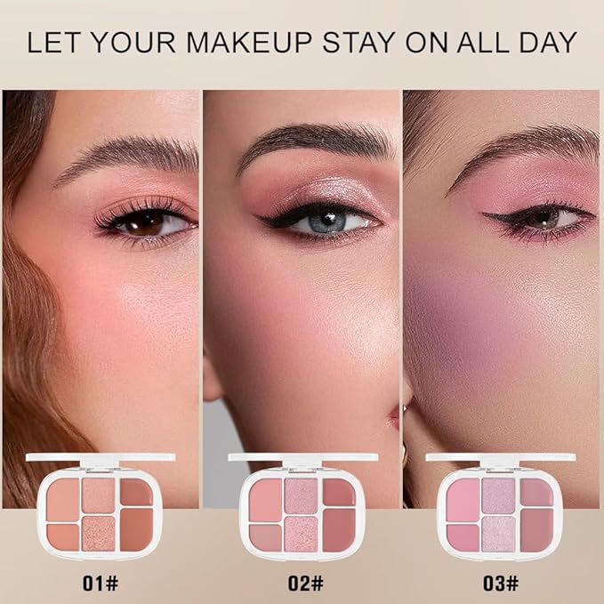 6-in-1 Cream & Powder Makeup Palette for Old Women – Blush, Highlighter & Eyeshadow, Matte & Shimmer Finish, Rose Nude Tones, Travel-Friendly Compact 03-Velvo Beauty