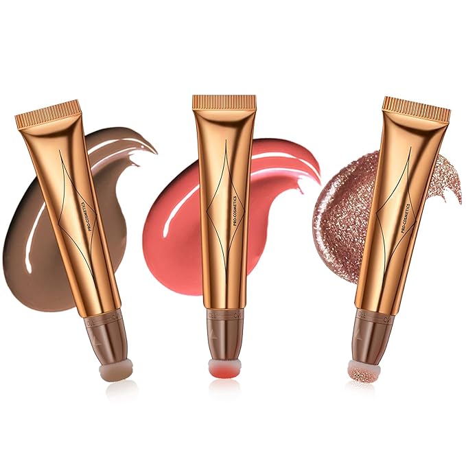 Liquid Contour Beauty Wand Set,Blush Liquid Contour Stick Highlighter Makeup With Cushion Applicator,Long Lasting Smooth Natural Matte Finish,Lightweight Blendable Super Silky Cream Sticks (01#03#05)-Velvo Beauty