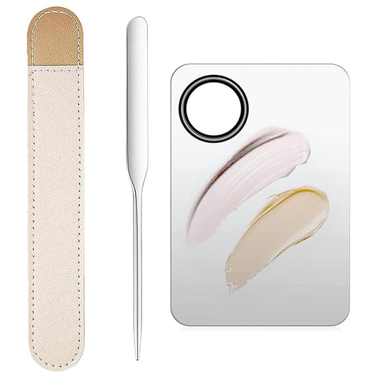 Makeup Spatula and Makeup Palette, Stainless Steel Foundation Palette & Tiny Spatula Tool for Nail, Art, Eye Shadow, Eyelash, Face Makeup (Stainless Steel Palette)-Velvo Beauty