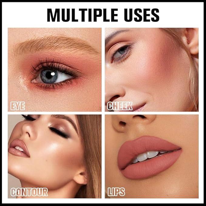 Matte Blush Cream Quads Makeup Palette, Blushes for Older Women Lip and Cheek Dual Blush Palette, Natural Lasting Pinkish Light Peach Light Brown and Orange Red, Paleta de rubor 4 colores-Velvo Beauty