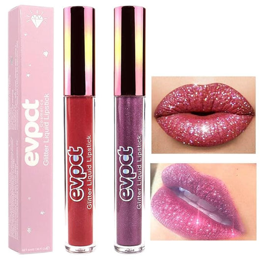 evpct 2Pcs Plum & Dark Wine Red Matte to Glitter Liquid Lipstick Long Lasting Lip Set Kit for Women Diamond Shiny Glitter Sparkly Glossy Metallic Shimmer Sparkle Waterproof Lipstick Lip Gloss 06+13-Velvo Beauty