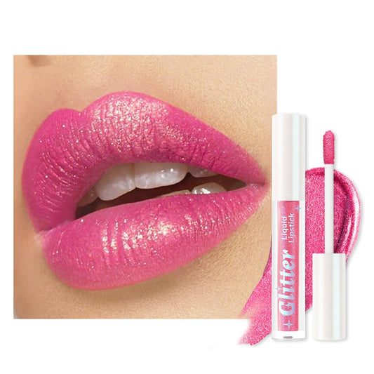 Pink Metallic Lipstick for Women,Lightweight Glitter Sparkling Liquid Lipsticks,Shimmer Lip Gloss Stain Long Lasting Waterproof Smudge Proof Non-Drying 24 Hour Full Coverage Lip Makeup,Vegan-Velvo Beauty