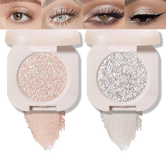2Pcs Single Color Glitter Eyeshadow, Light Monochrome Pressed Glitter Matte Shimmer Eyeshadow, Talc-Free, Paraben-Free, Cruelty-Free, Lightweight Long-Lasting Single Eyeshadow Palette 11#+12#-Velvo Beauty