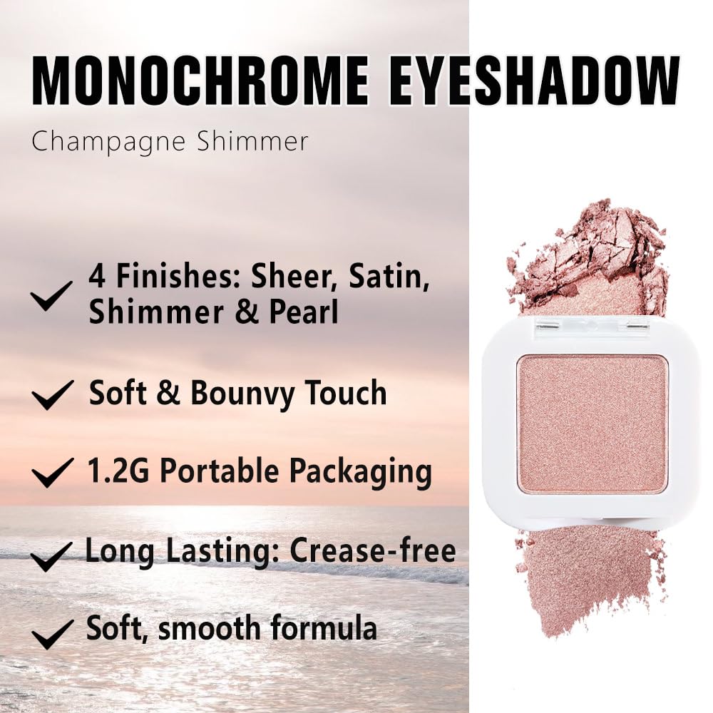 Champagne Gold Glitter Eyeshadow – Shimmer Eye Shadow, Daily Waterproof Long-Lasting Eyeshadow Powder Palette for Women Neutral Eye Makeup sombras para ojos (03)-Velvo Beauty
