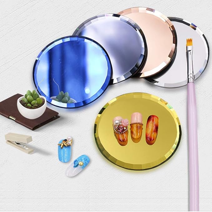 5Pcs Mirror Empty Nail Art Palettes Plate Round Glass Manicure Palette Nail Art Display Tray Board Holder Gel Polish Drawing Color Mixing Palette for Women Beauty Tool, Assorted Color-Velvo Beauty