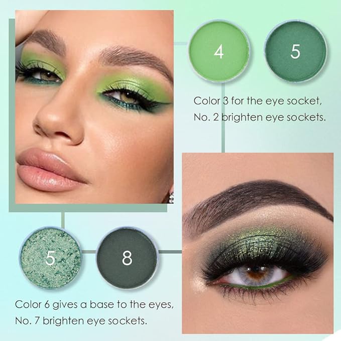 9 Colors Green Olive Matte Shimmer Eyeshadow Palette for Eye Makeup,High Pigmented Pink Emerald Mint Eye Shadow Primers Powder Palet de sombras de ojos-Velvo Beauty
