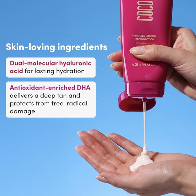 Coco & Eve Sun-kissed Gradual Tanning Lotion - Natural Sunless Moisturizing Tanner with 72H Hydration & Streak-Free, Buildable Glow. Skincare-Infused with Antioxidants and Hyaluronic Acid (6.76 fl oz)-Velvo Beauty
