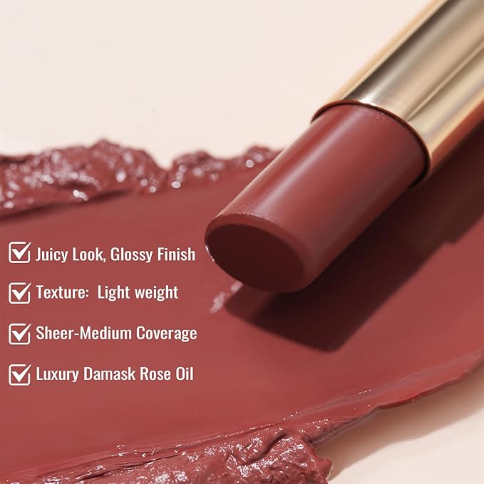 Oulac Moisturizing Shine Red Lipstick for Women, 2 in 1 Tinted Lip Balm for Winter, Hydrated Juicy and Glossy Lip Color for Dry, Cracked and Chapped Lips, Vegan 2.2g/0.07oz (02)-Velvo Beauty