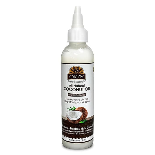 Okay 100% Pure Coconut Oil for Hair & Skin - Coconut Oil for Women & Men, Perfect for Hair & Body, for Massage & Moisturizer, Natural - 4 fl oz Squeeze Bottle (Pack of 1)-Velvo Beauty