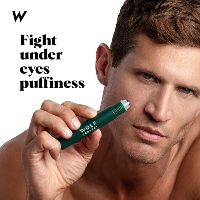 Wolf Project Under Eye Roller - Korean Beauty, with Caffeine, Vitamin C and Peptides - Energizing Serum for Dark Circles and Puffiness, Fine Lines, Wrinkles - Gel-Based Brightening Cream-Velvo Beauty